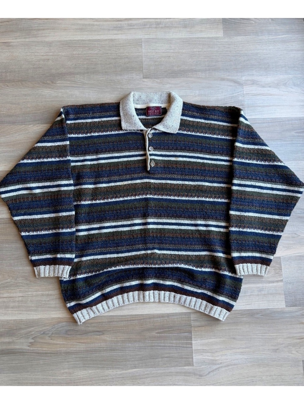 Vintage 90's West Bay Henley Polo Knit Sweater